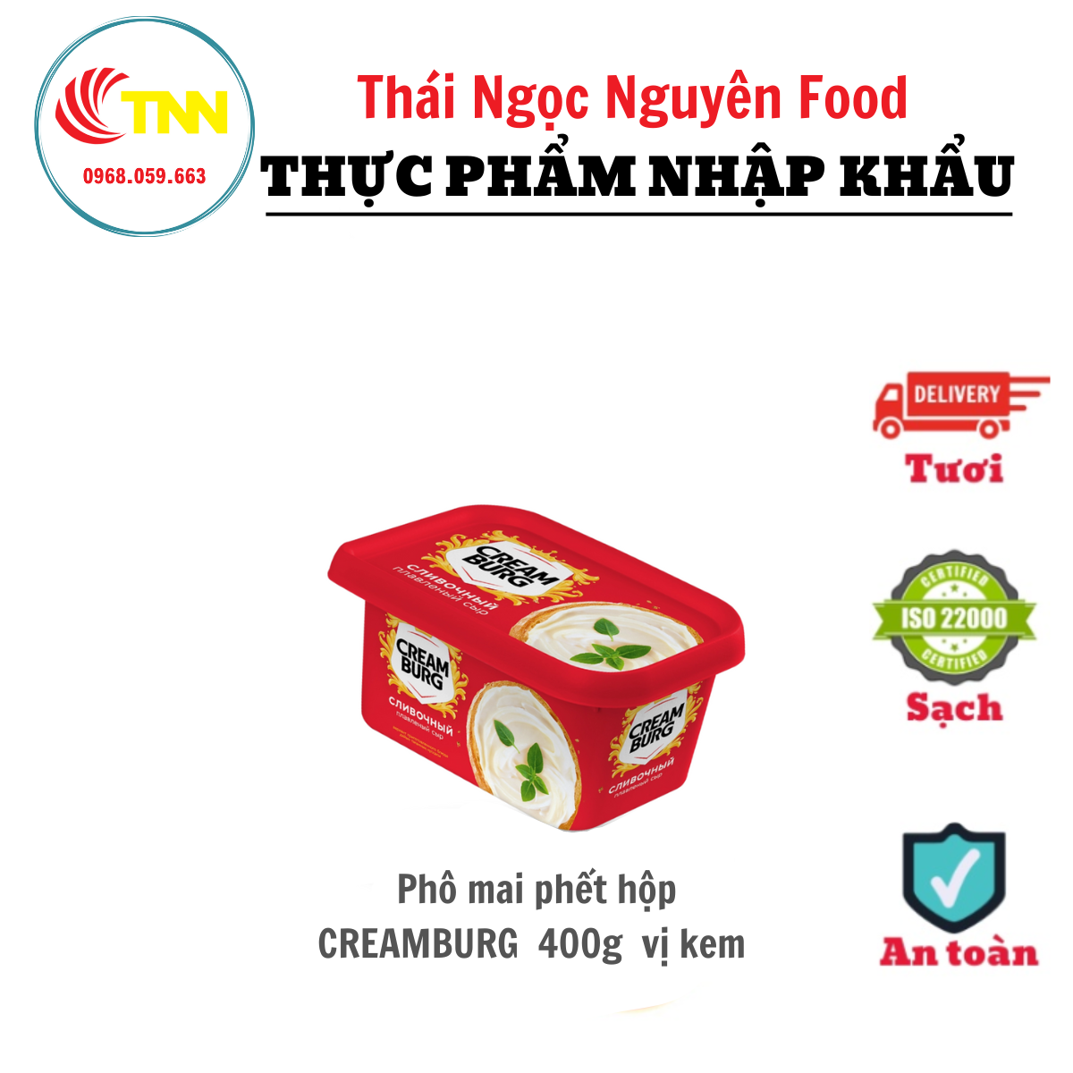 Phô Mai Phết Hộp CREAMBURG 400G Vị Kem